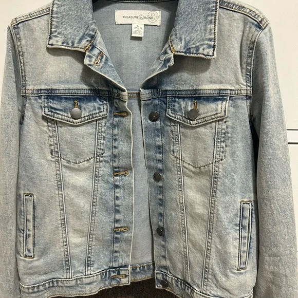 Treasure & Bond Kids Denim Jacket with Yellow and Black Smiley - Picture 5 of 7